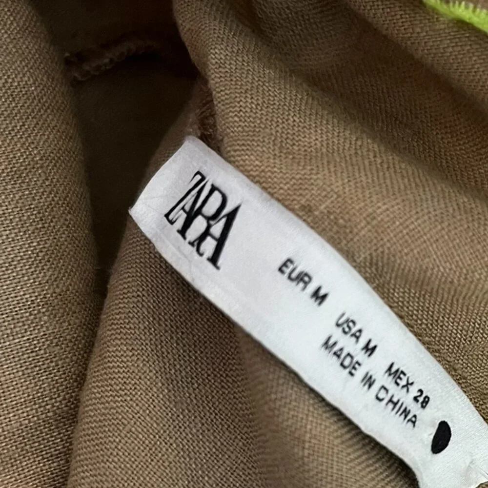 Zara Woman's 100% Linen Brown Embroider Flowers Eyelets Summer Maxi Dress Sz med - Picture 3 of 9